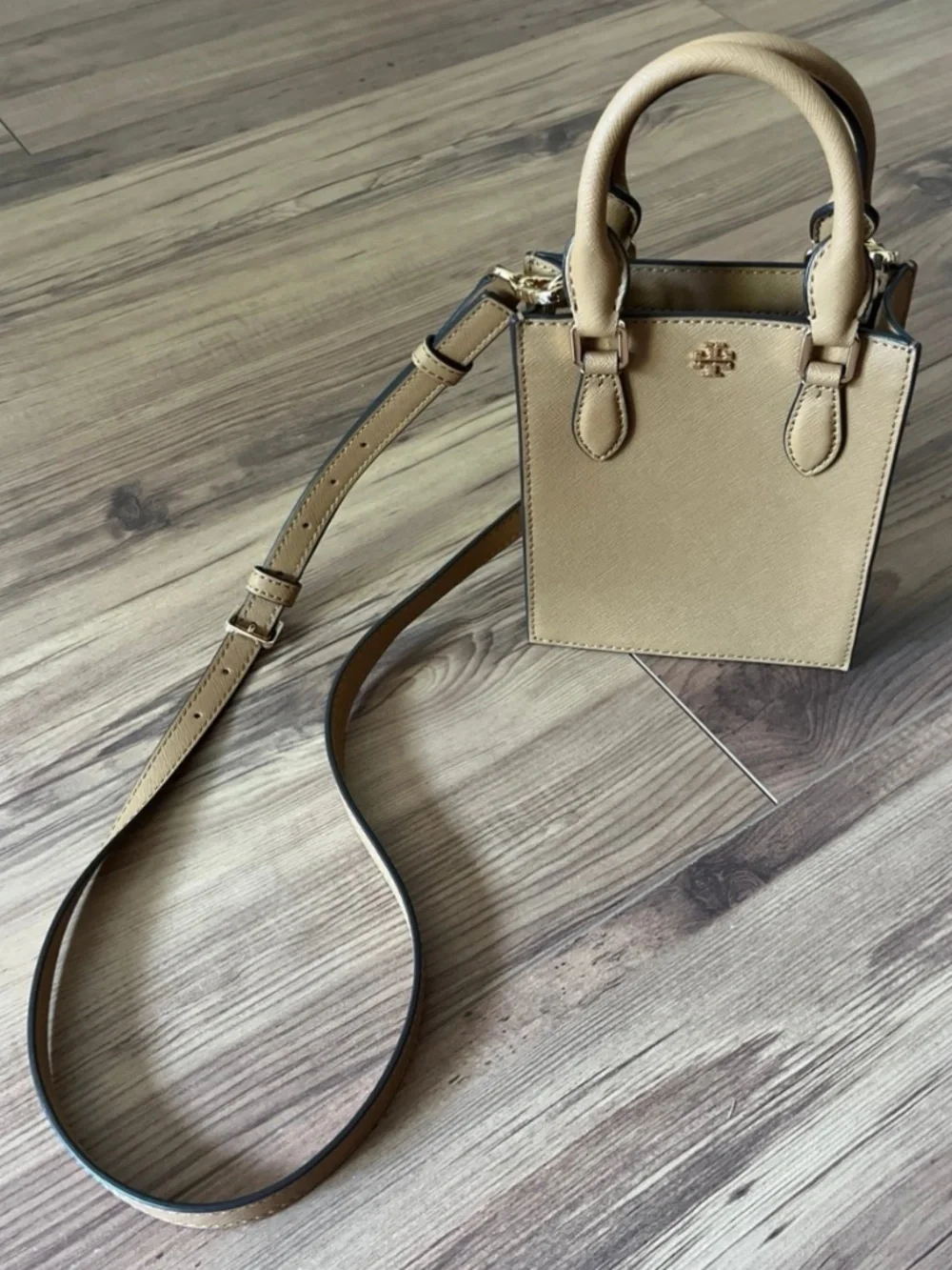 Tory Burch Emerson Tan Cardamom Mini Shopper Tote Crossbody Purse